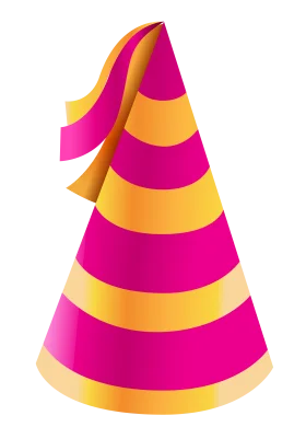 Festive Pink and Yellow Striped Birthday Party Cone Clipart Design