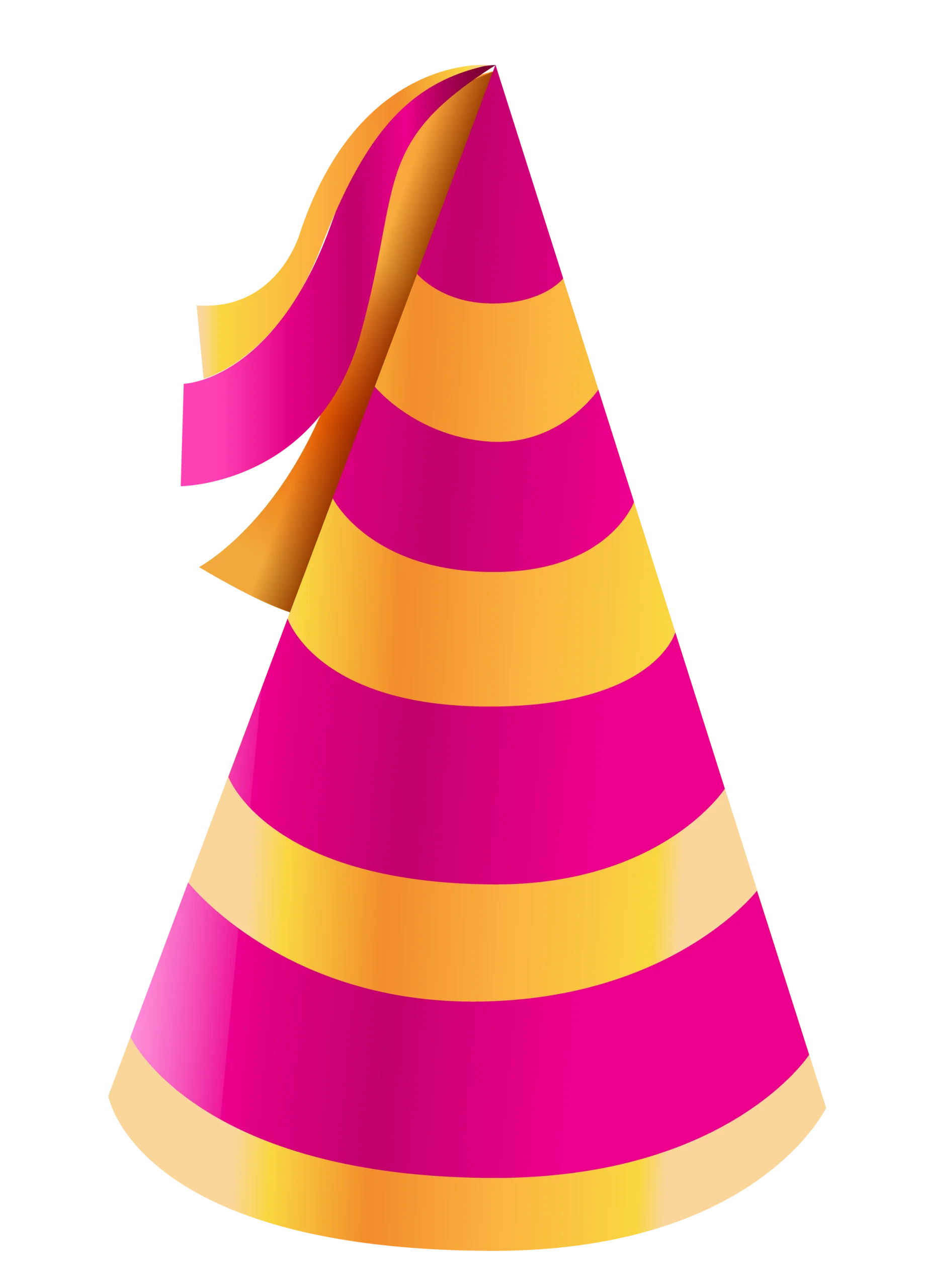 Festive Pink and Yellow Striped Birthday Party Cone Clipart Design