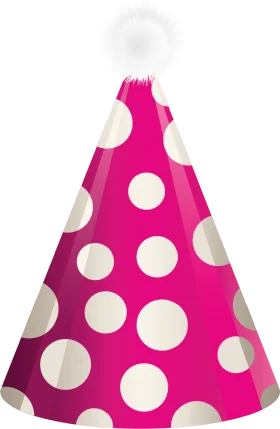 Festive Pink Polka Dot Birthday Party Hat Clipart with Fluffy White Top