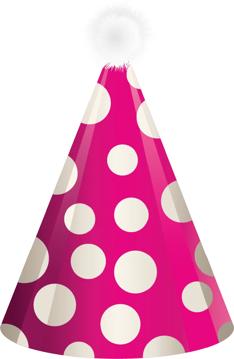 Festive Pink Polka Dot Birthday Party Hat Clipart with Fluffy White Top