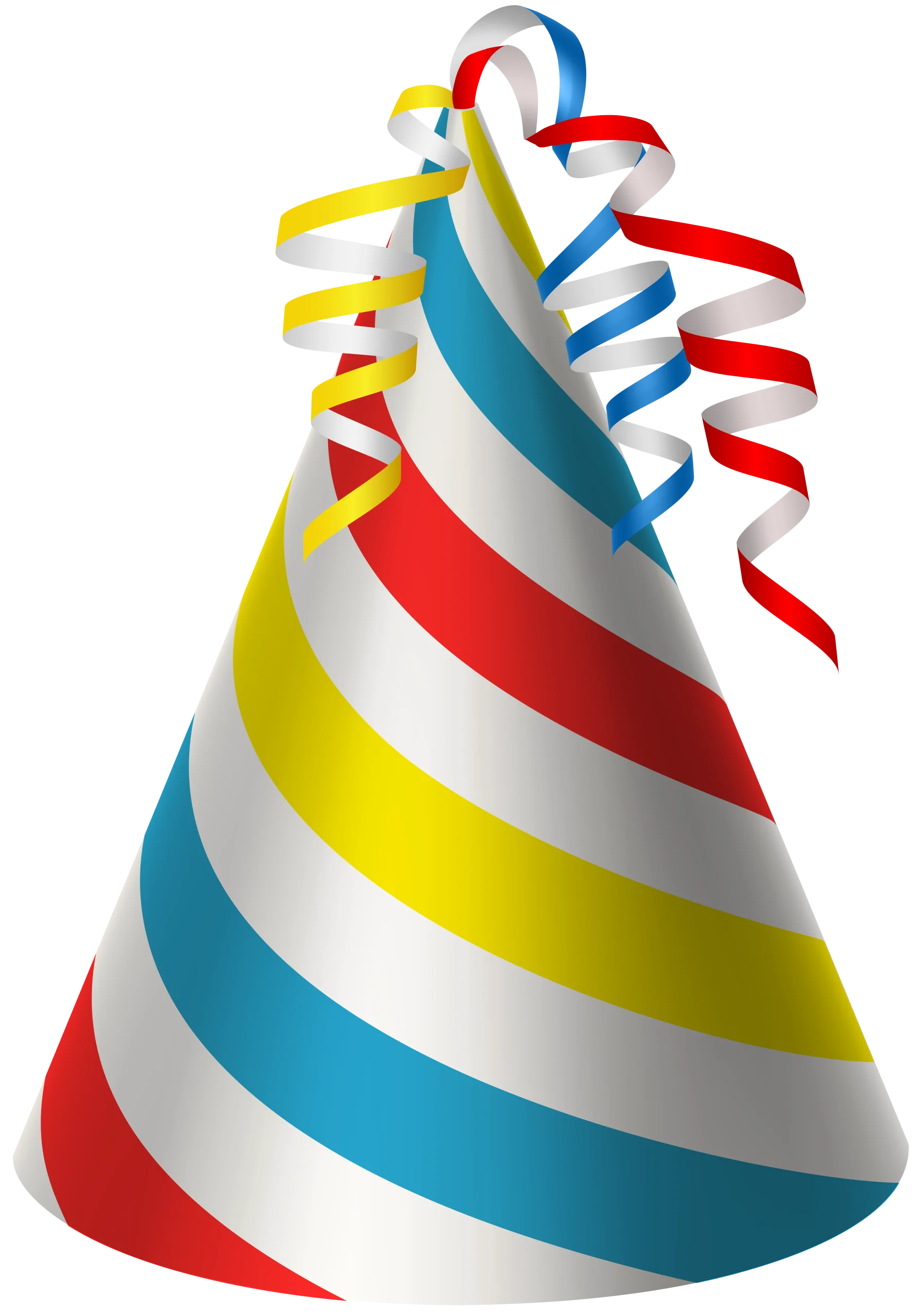 Festive Spiral Striped Birthday Party Hat Clipart with Colorful Ribbons