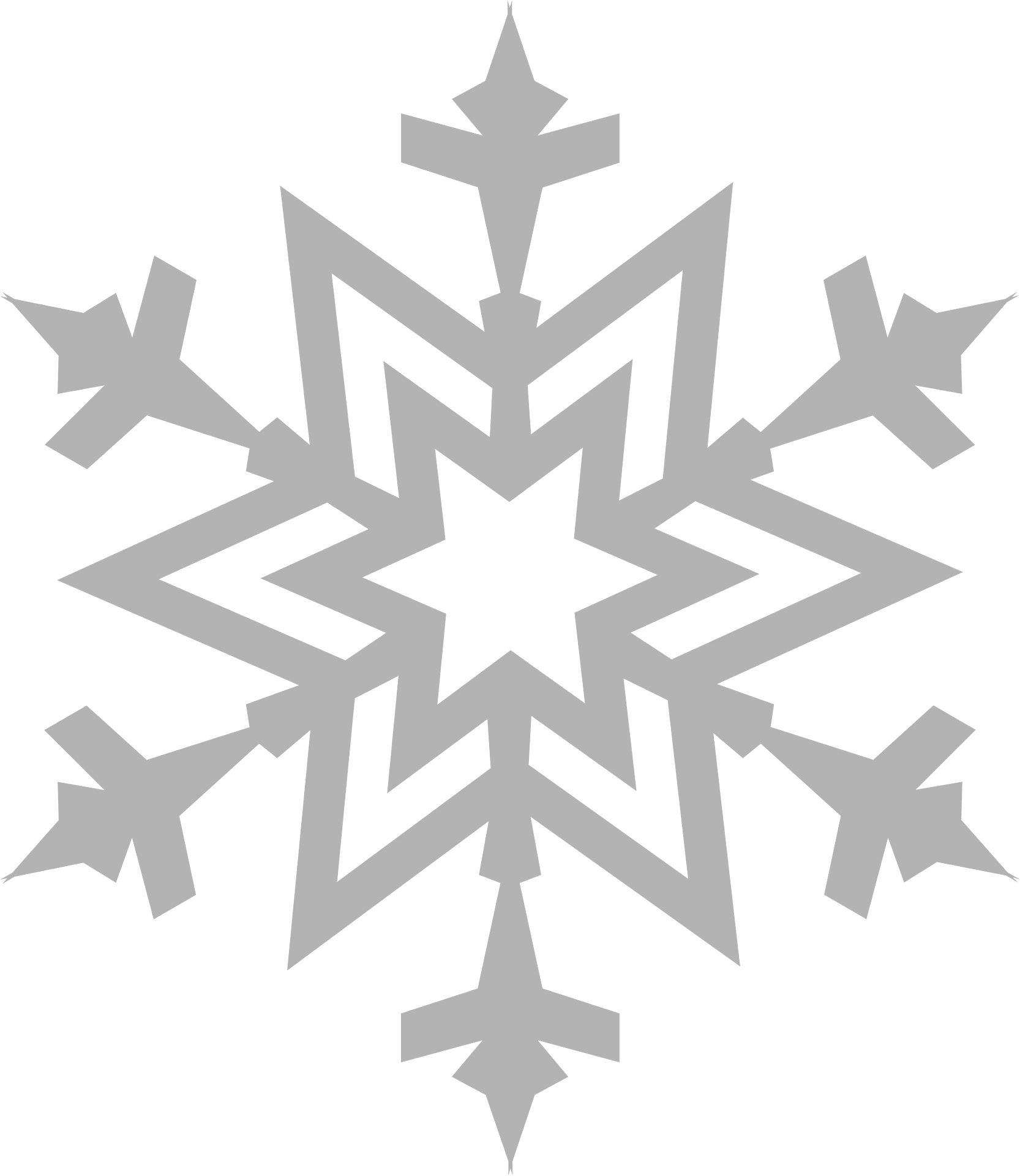 Geometric Snowflake Clipart: Intricate Winter Symmetry in Soft Gray Tones