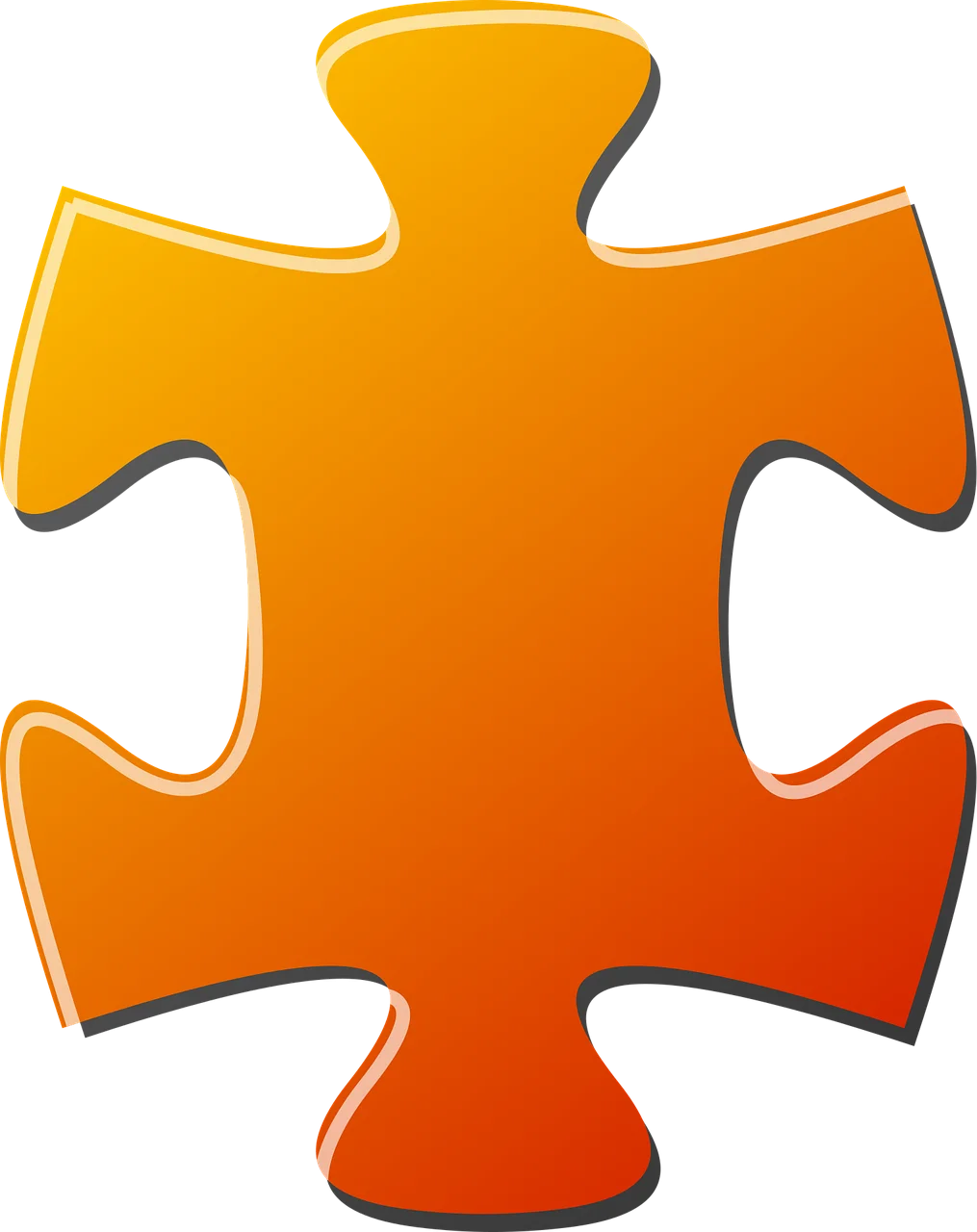 Glossy Orange Gradient Puzzle Piece Clipart with Smooth Contours and Realistic Shading
