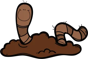 Playful Cartoon Earthworm Emerging from Soil Pile Clipart Illustration