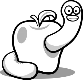 Playful Cartoon Worm Emerging from Whimsical Apple Clipart Illustration