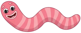 Playful Pink Striped Cartoon Worm Clipart with Cheerful Facial Expression