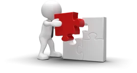 Problem-Solving White Figure Completing Red Puzzle Piece Clipart Design