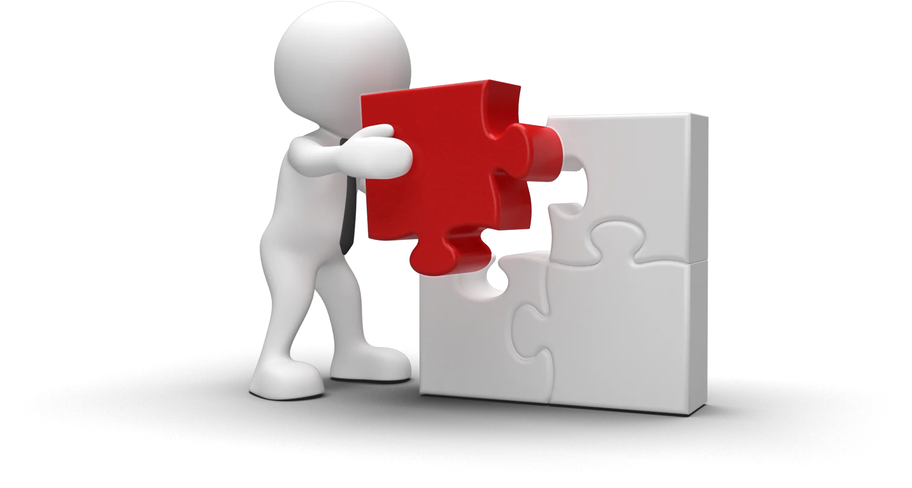 Problem-Solving White Figure Completing Red Puzzle Piece Clipart Design