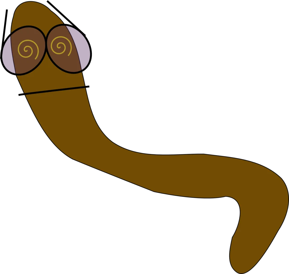 Quirky Brown Earthworm Clipart with Spiral Glasses and Curvy Body