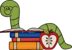 Scholarly Bookworm Clipart: Educational Character with Books and Apple