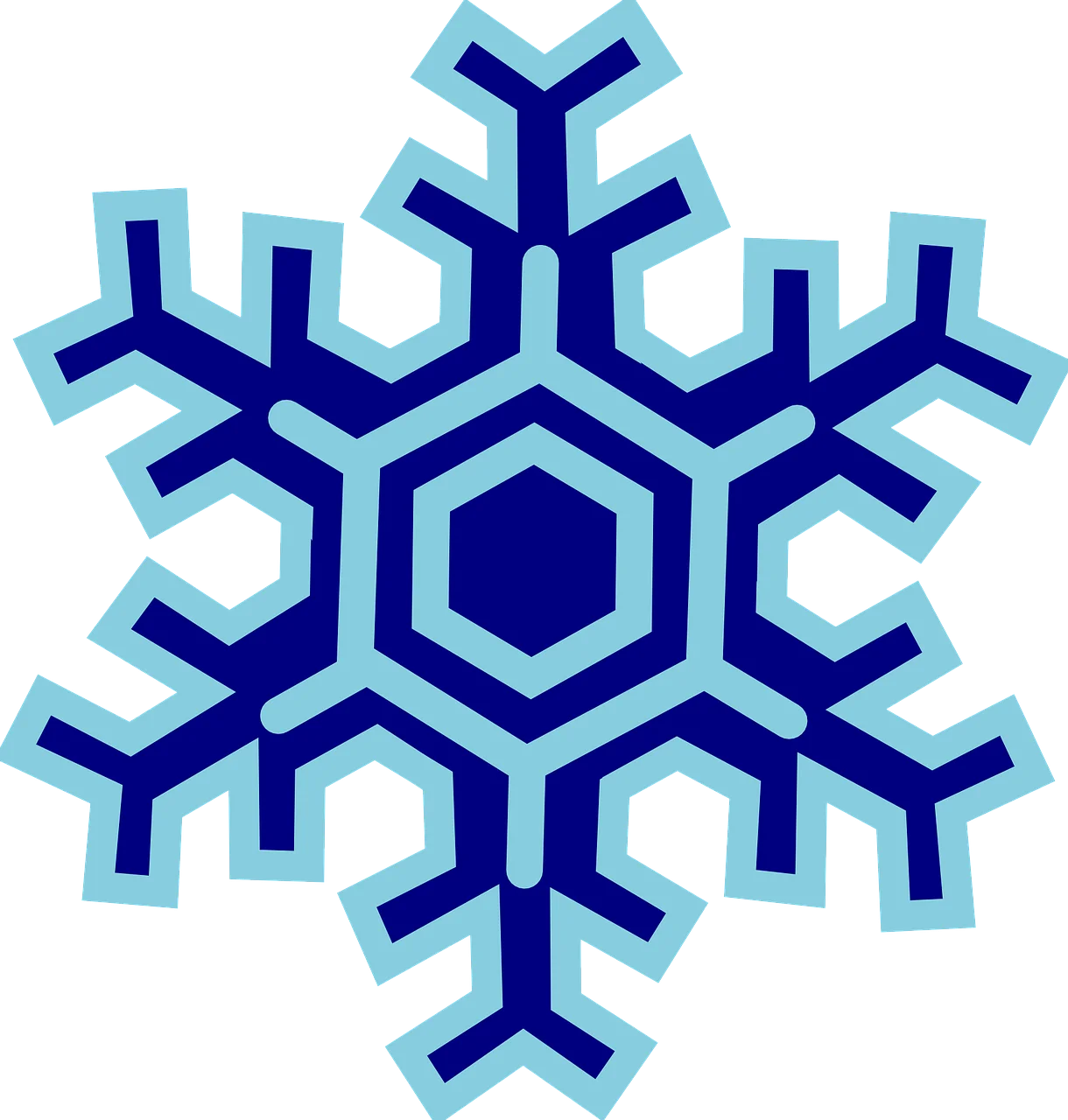 Symmetrical Blue and Navy Geometric Snowflake Clipart Design
