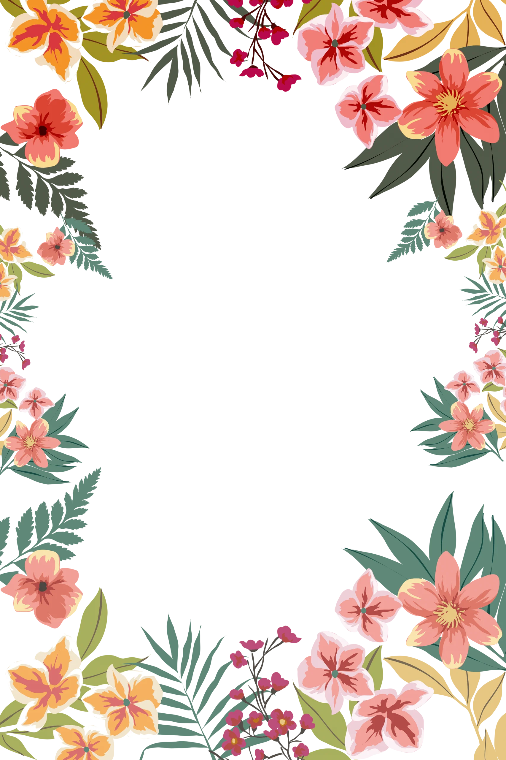 Tropical Paradise Floral Border Clipart: Watercolor Botanical Frame Design