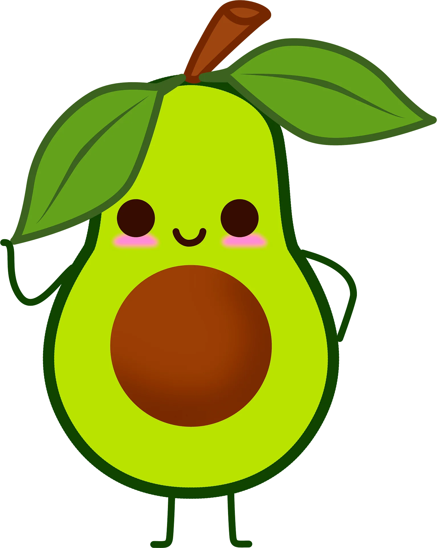 Adorable Kawaii Avocado Clipart with Cute Smiling Face and Green Leaves