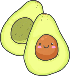 Adorable Kawaii Avocado Clipart with Cute Smiling Pit Character Design