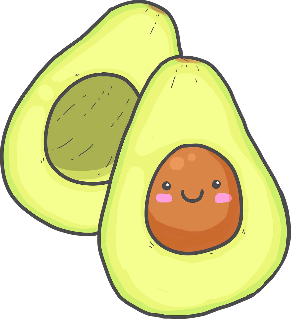 Adorable Kawaii Avocado Clipart with Cute Smiling Pit Character Design