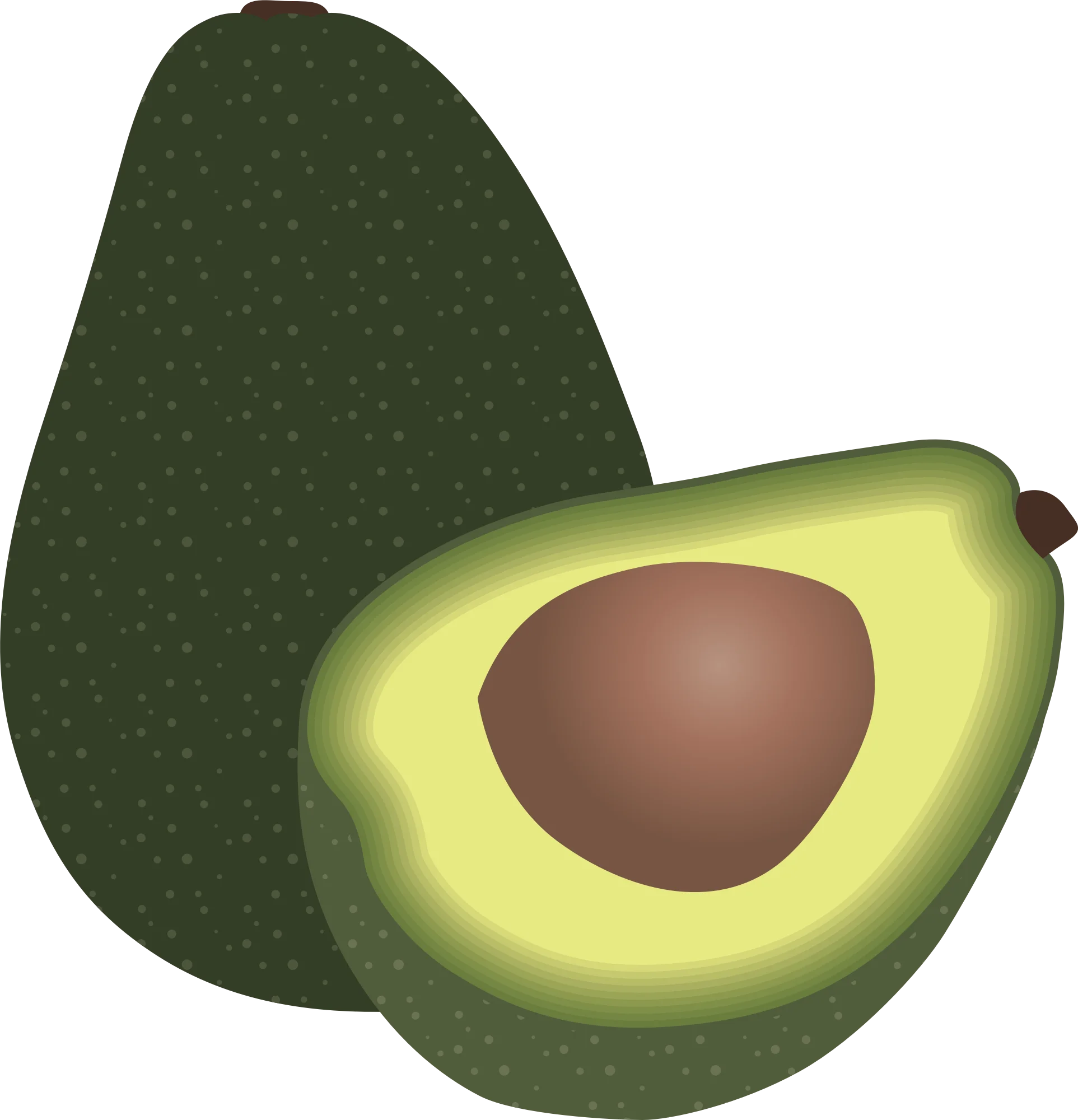 Fresh Green Avocado Clipart Illustration: Whole and Halved Fruit Design