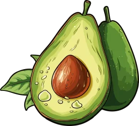 Fresh Green Avocado Clipart Illustration with Rich Seed and Glossy Texture
