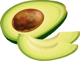Fresh Sliced Avocado Clipart: Creamy Green Fruit Illustration with Warm Brown Seed