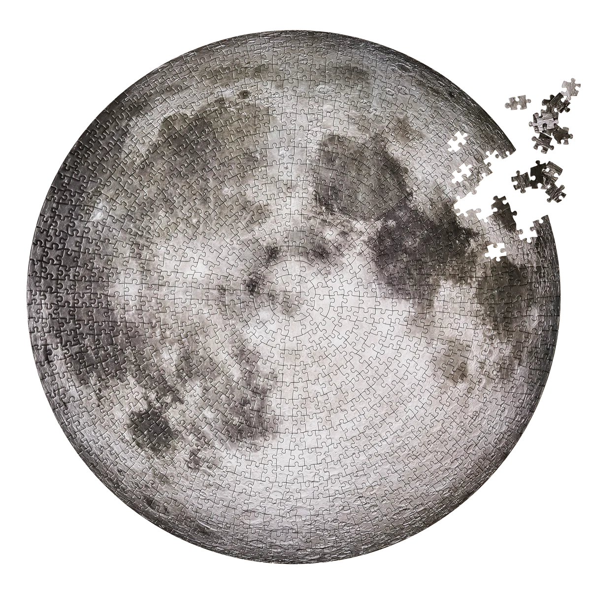 Celestial Lunar Puzzle Clipart: Intricate Monochromatic Moon Jigsaw Representation
