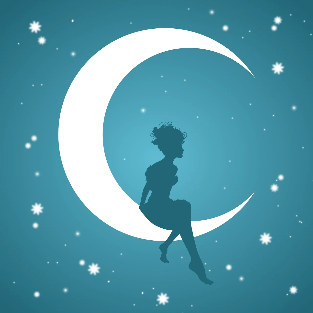 Dreamy Celestial Silhouette: Whimsical Moon Clipart with Starry Night Essence