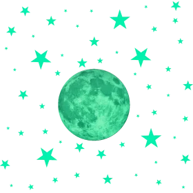 Enchanting Emerald Moon Celestial Clipart with Twinkling Jade Stars
