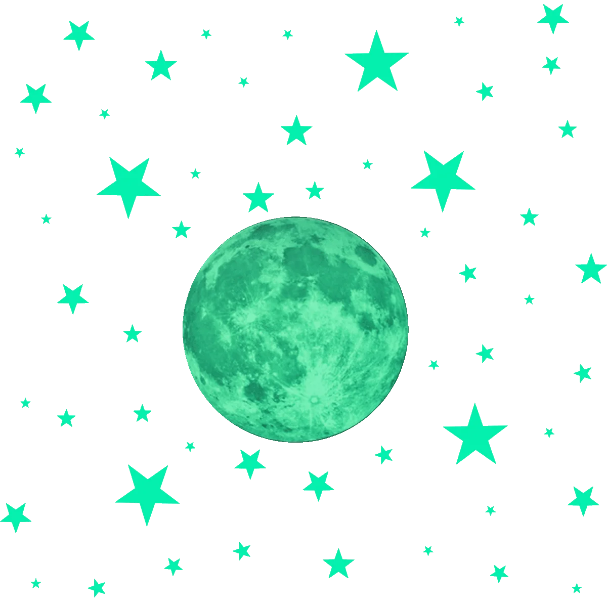 Enchanting Emerald Moon Celestial Clipart with Twinkling Jade Stars