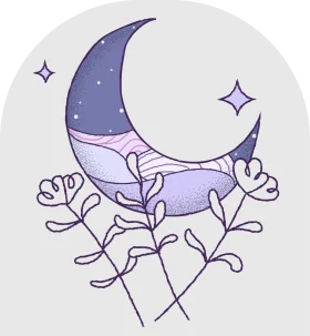 Ethereal Lunar Embrace: Delicate Botanical Moonscape Clipart Design