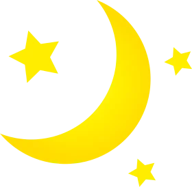 Luminous Yellow Crescent Moon and Stars Clipart Design for Nighttime Artwork