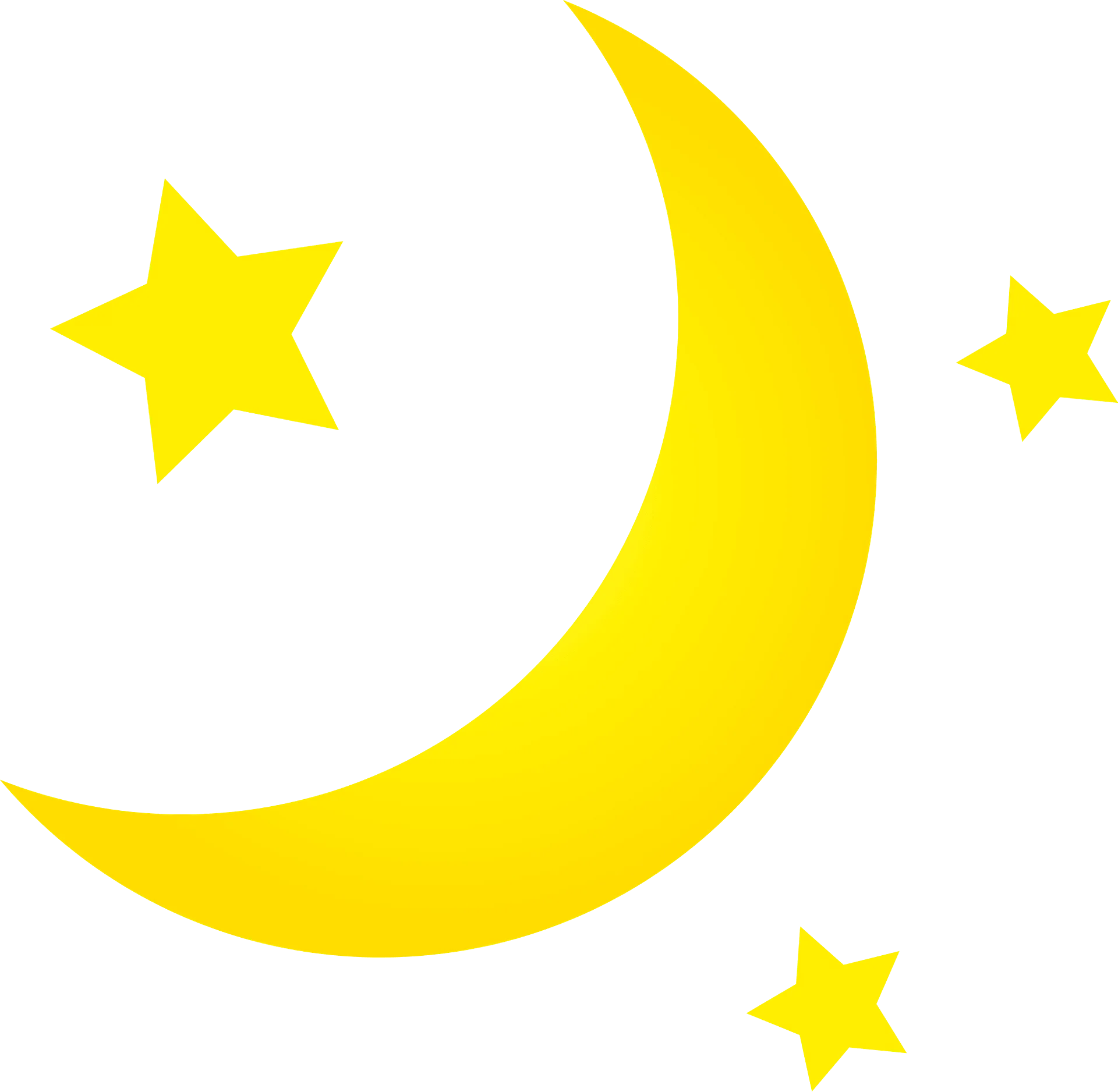 Luminous Yellow Crescent Moon and Stars Clipart Design for Nighttime Artwork
