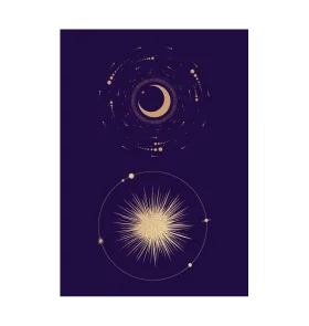 Mystical Celestial Harmony: Lunar Crescent and Radiant Starburst Clipart Design