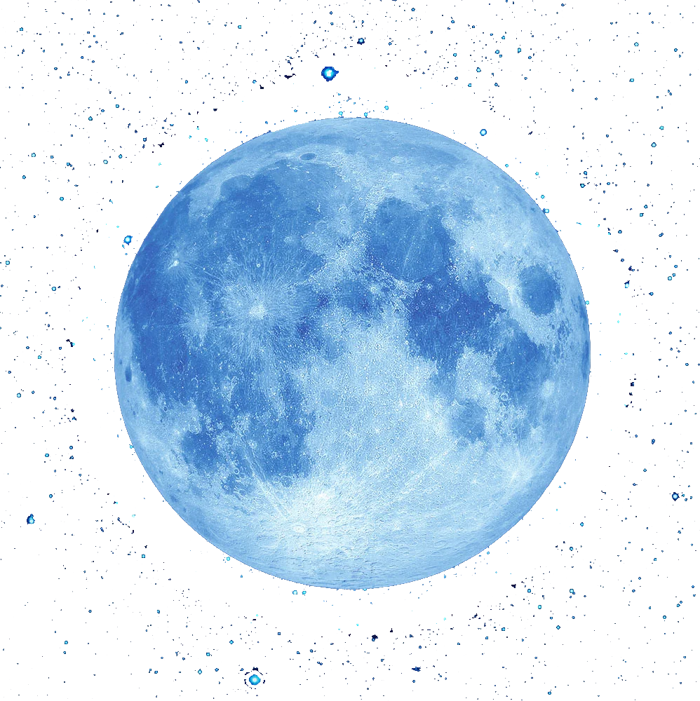 Serene Blue Lunar Clipart: Detailed Celestial Moon Illustration with Starry Background