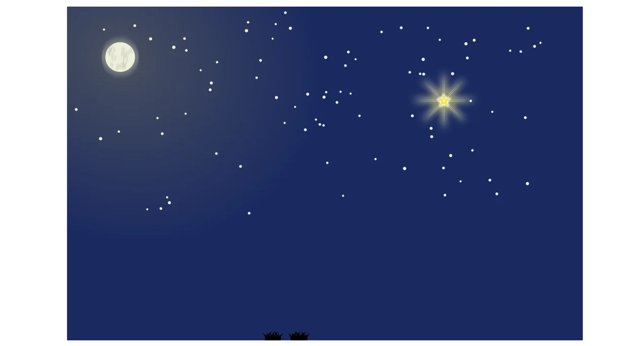 Serene Midnight Sky Clipart with Luminous Moon and Twinkling Stars