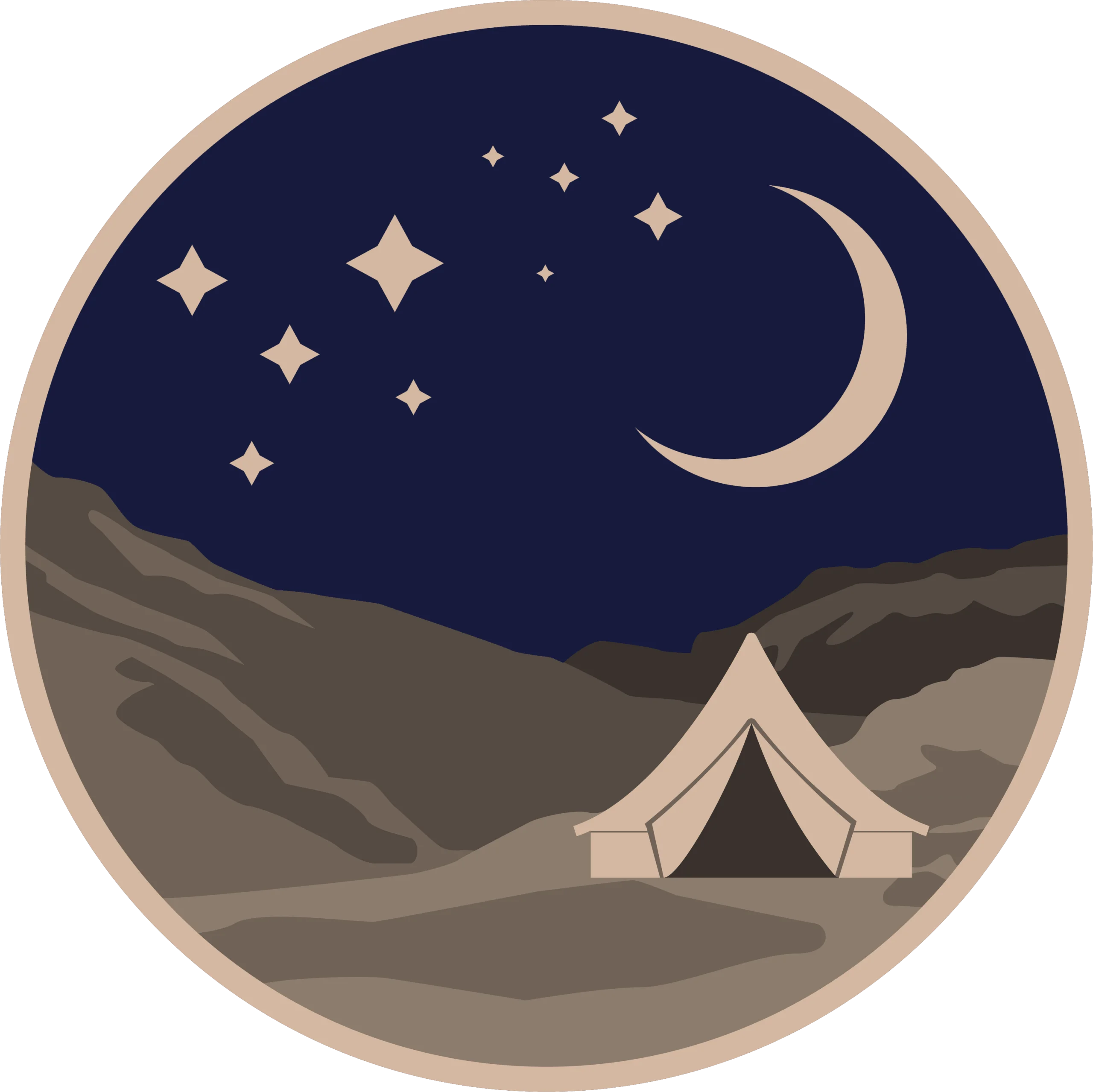 Serene Nightscape Camping Clipart: Moonlit Mountain Wilderness Retreat