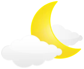 Soft Gradient Yellow Crescent Moon Floating Behind Wispy Clouds Clipart Design
