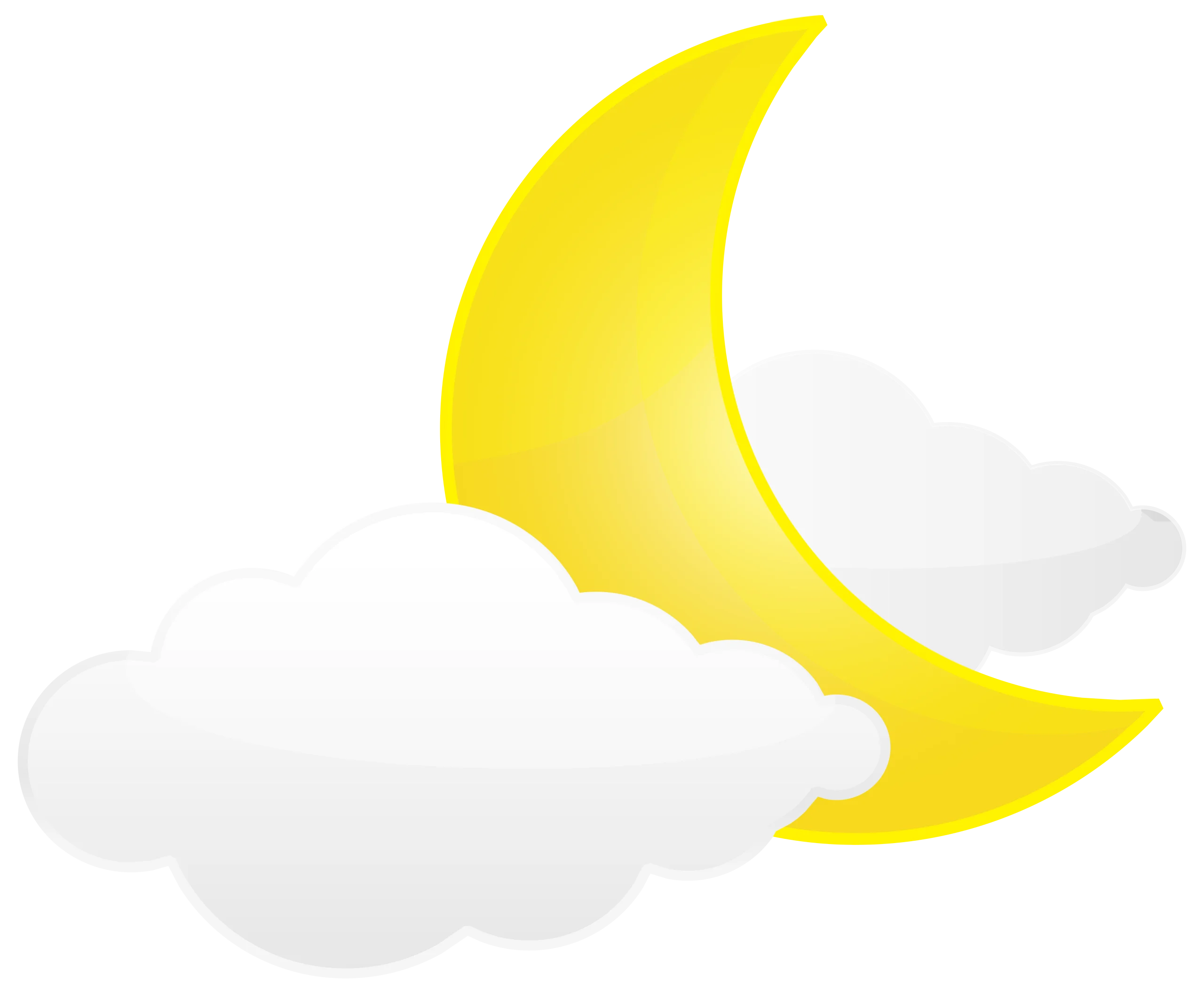 Soft Gradient Yellow Crescent Moon Floating Behind Wispy Clouds Clipart Design