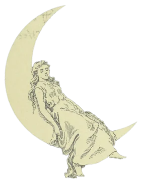 Vintage Ethereal Moon Goddess Reclining on Crescent Lunar Clipart Illustration