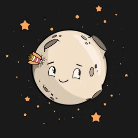 Whimsical Cartoon Moon Clipart with Adorable Personality and Starry Background
