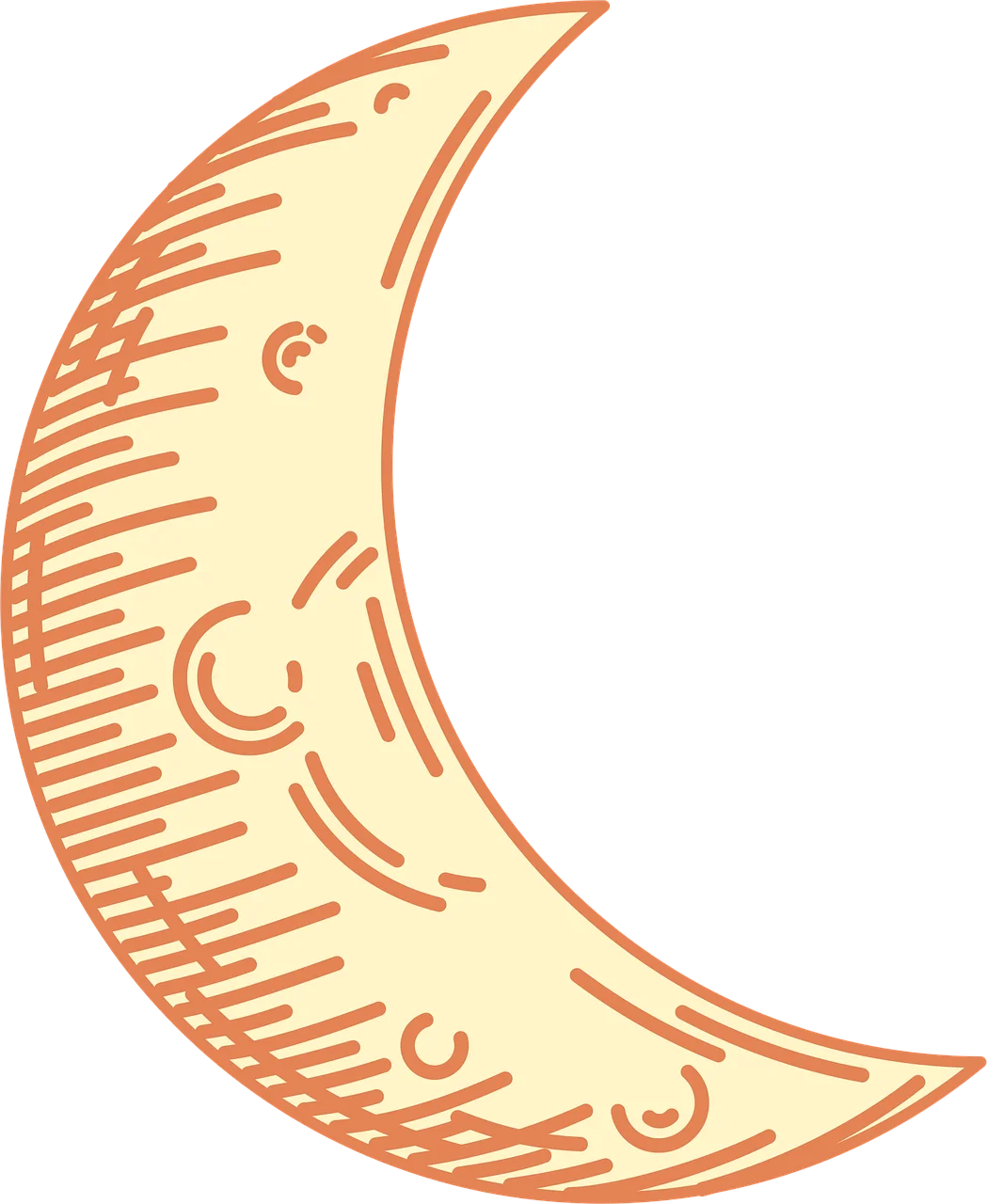 Whimsical Crescent Moon Vintage Style Hand-Drawn Clipart Illustration