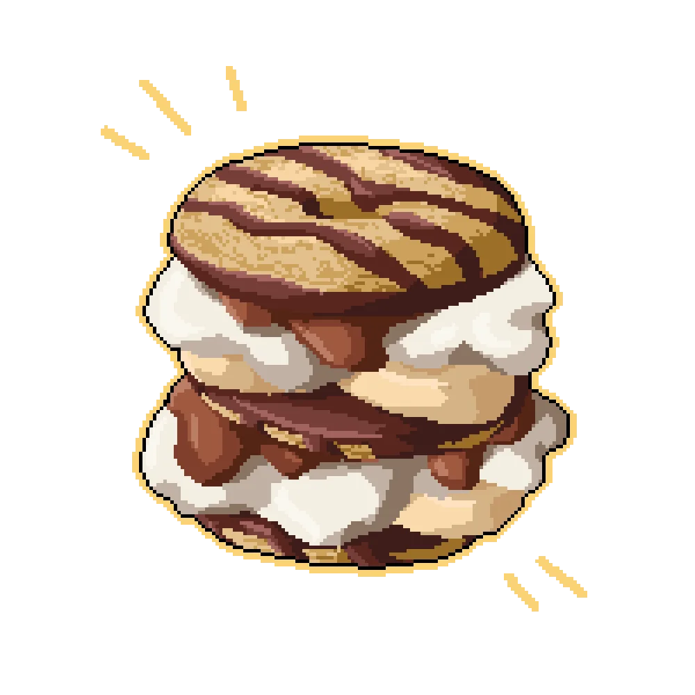 Pixel Art S'mores Dessert Clipart: Gooey Chocolate and Marshmallow Delight