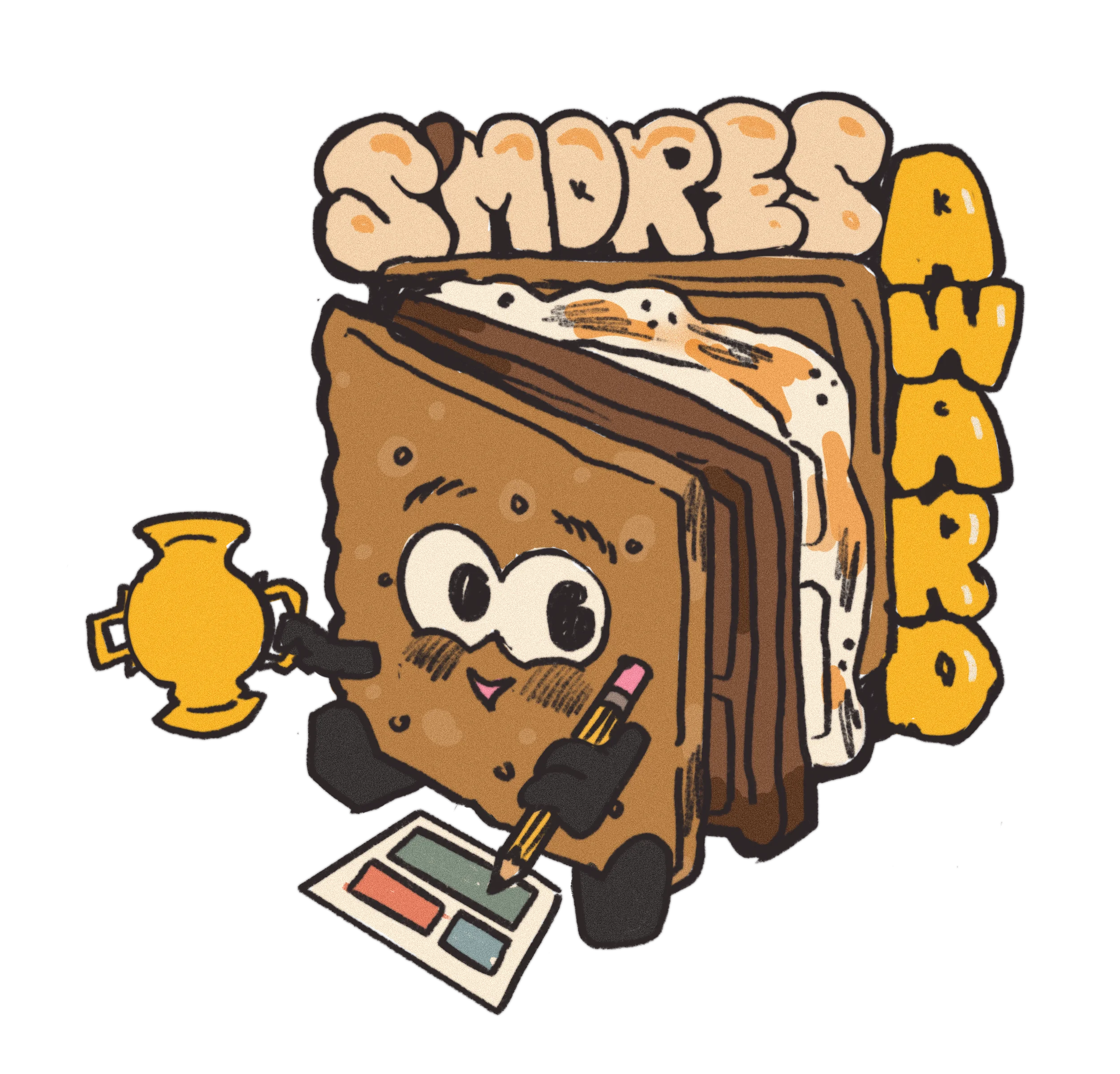 Adorable S'mores Character Clipart - Kawaii Dessert Mascot with Cartoon Eyes