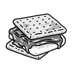 Classic Black and White S'mores Campfire Treat Grayscale Clipart Illustration