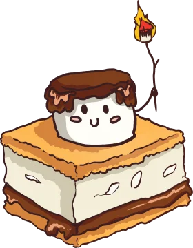 Cute Kawaii S'mores Marshmallow Character Clipart with Playful Flame
