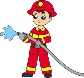 Brave Young Firefighter Hero in Bold Red Uniform Clipart Illustration