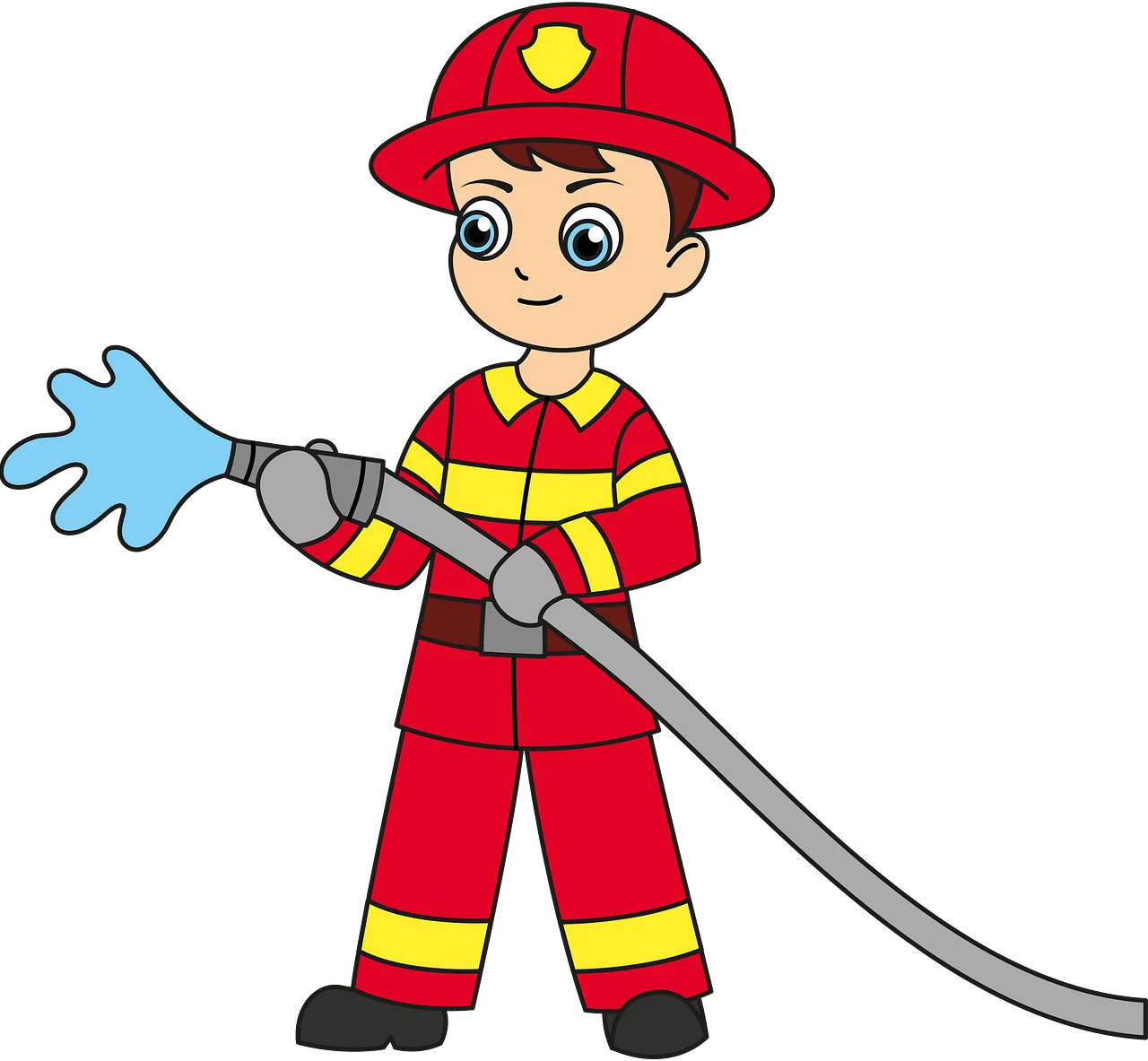 Brave Young Firefighter Hero in Bold Red Uniform Clipart Illustration