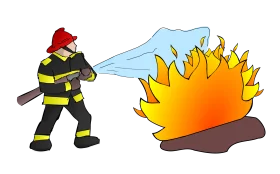 Courageous Firefighter Battling Intense Flames with Water Spray Clipart Illustration