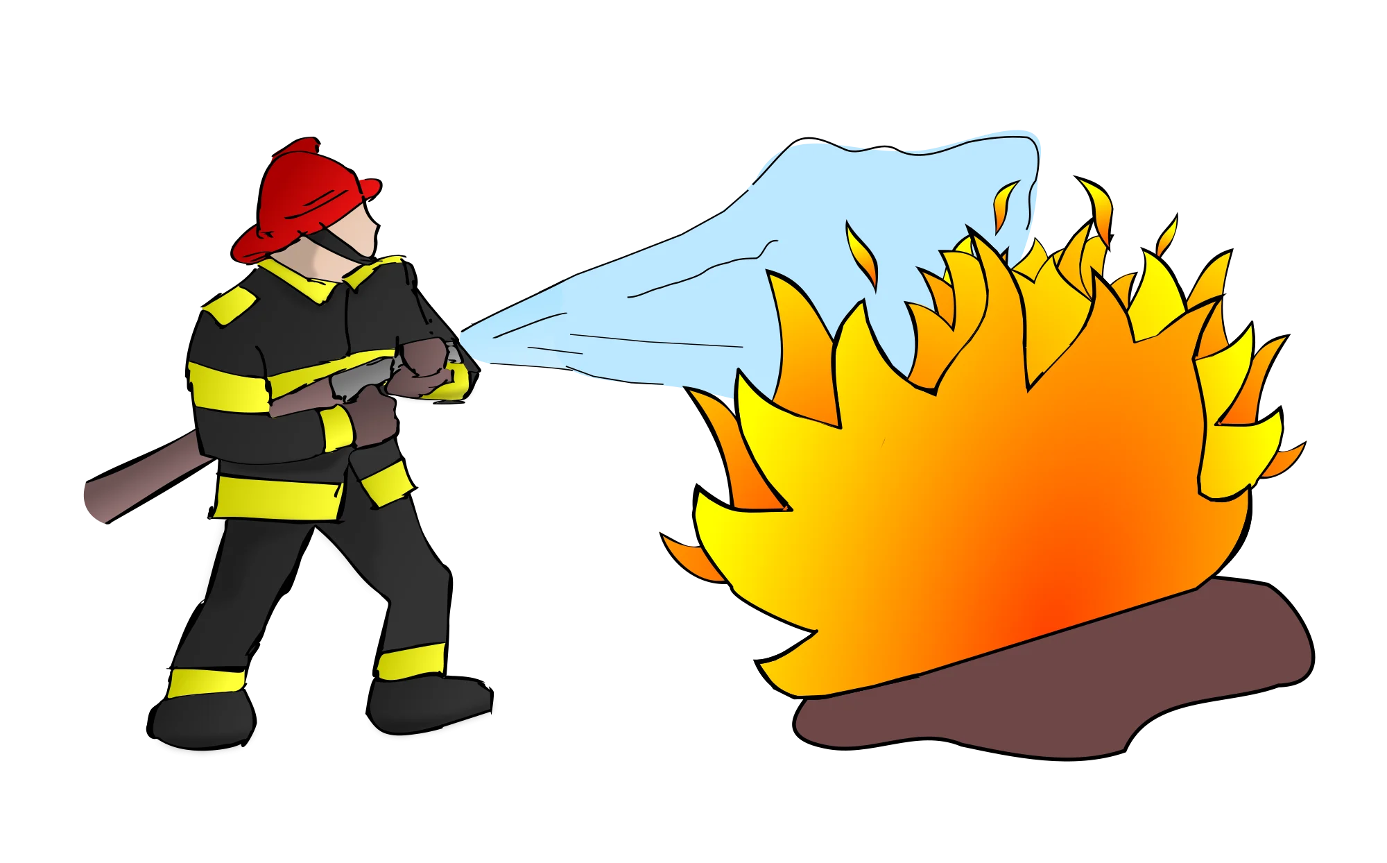 Courageous Firefighter Battling Intense Flames with Water Spray Clipart Illustration