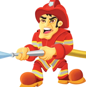 Courageous Firefighter Hero Battling Flames with Powerful Water Hose Clipart Illustration