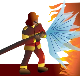 Heroic Firefighter Battling Intense Flames with Water Hose Clipart Illustration