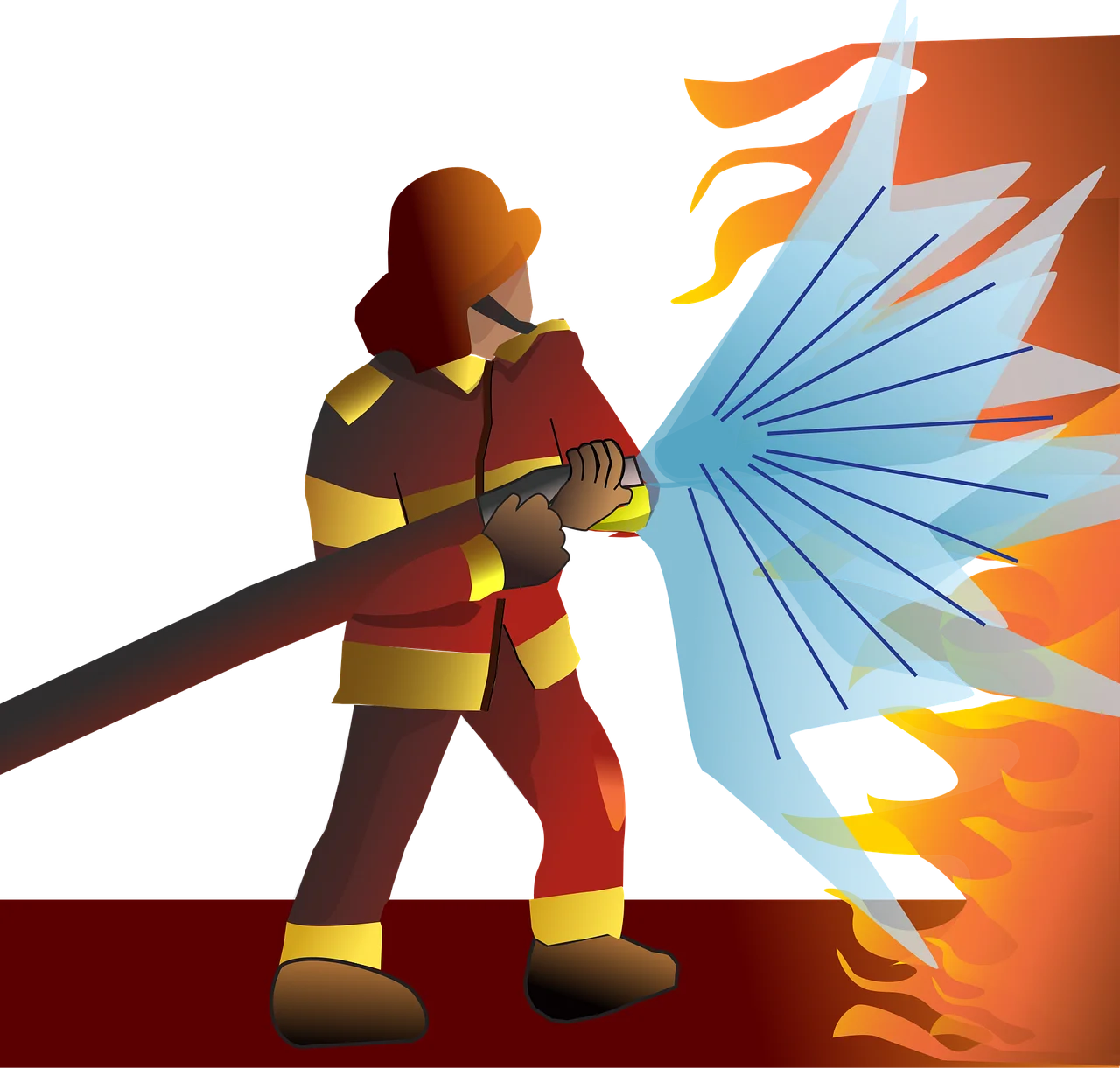 Heroic Firefighter Battling Intense Flames with Water Hose Clipart Illustration