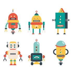 Adorable Retro-Inspired Robots Clipart Collection with Playful Geometric Designs